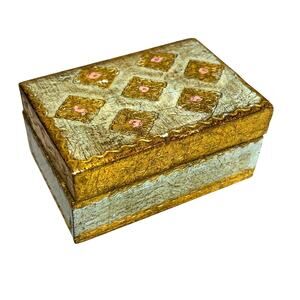 Italian Florentine style wood hinged lid trinket keepsake box gold & mint green